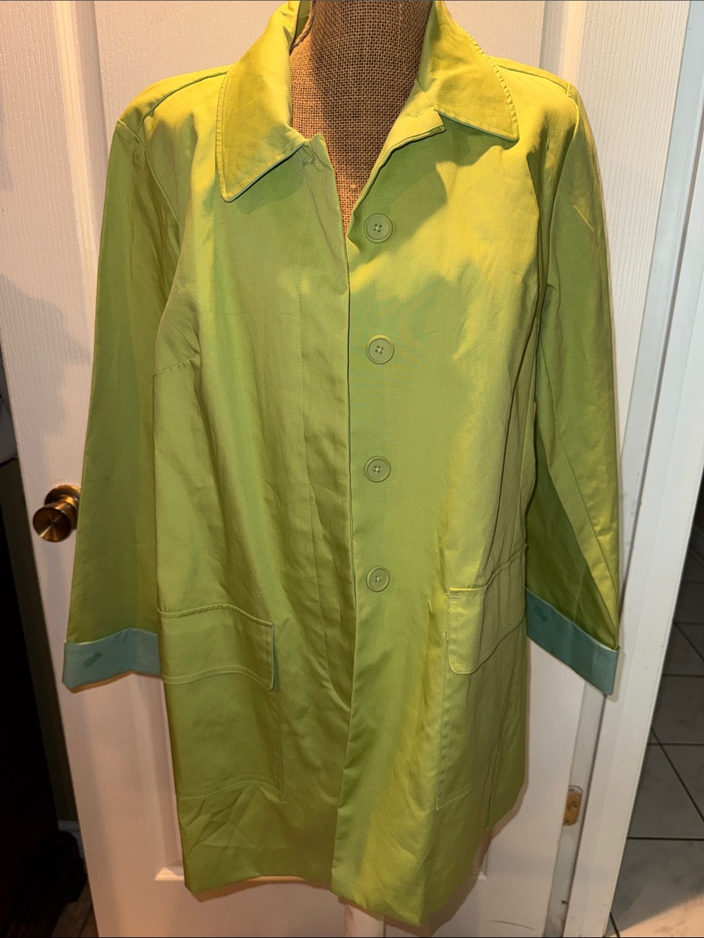 Lime Green Raincoat with Aqua Pineapple-Lined Interior